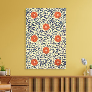 Art Nouveau Chinese Pioen Bloemmotief Antiek Stijl Canvas Afdruk