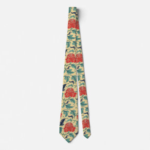 Art Nouveau Chinese Rood Bloemmotief Chinoiserie A Stropdas