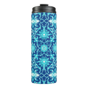 Art Nouveau Chinese Tegel, blauw en turquoise Thermosbeker