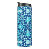 Art Nouveau Chinese Tegel, blauw en turquoise Thermosbeker (Geroteerd rechts)