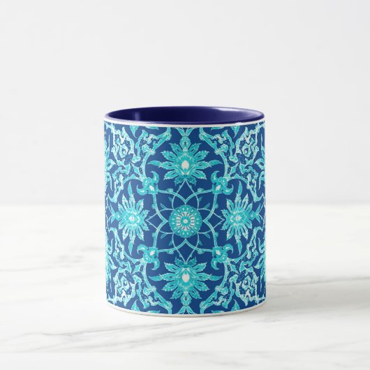 Art Nouveau Chinese Tegel - Turquoise en Blue Mok (Midden)