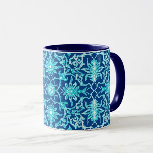 Art Nouveau Chinese Tegel - Turquoise en Blue Mok (Voorkant rechts)