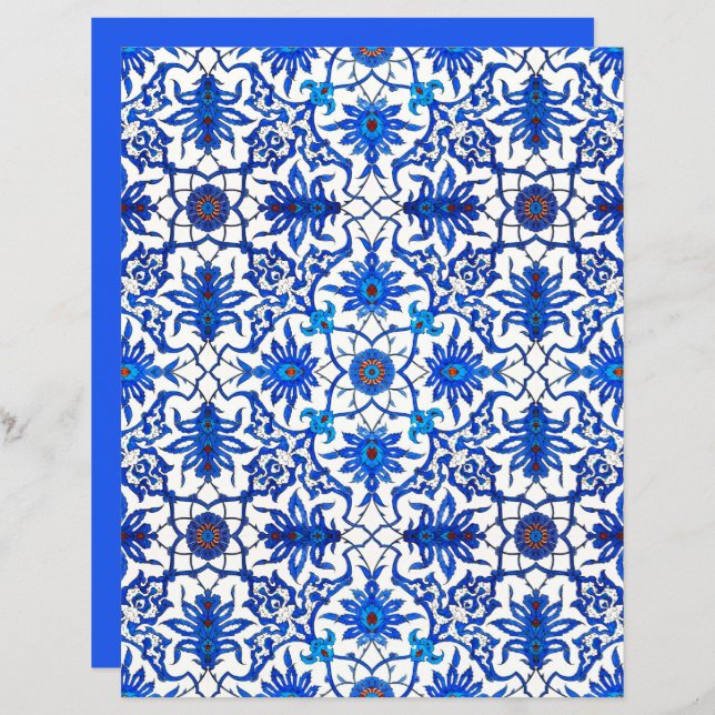Art Nouveau Chinese Tile, Cobalt Blue en White (Voorkant / Achterkant)