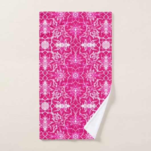 Art Nouveau Chinese Tile, Fuchsia Pink Bad Handdoek (Handdoek)