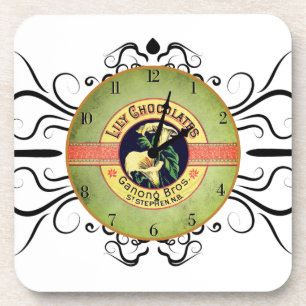 Art nouveau chocola co. Advertentieklok Bier Onderzetter
