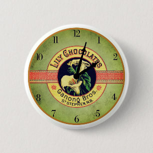 Art nouveau chocolade reclameklok ronde button 5,7 cm