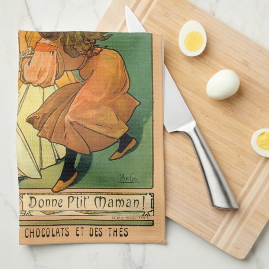 Art Nouveau Chocolate en Alphonse Mucha Theedoek (Quarter Fold)