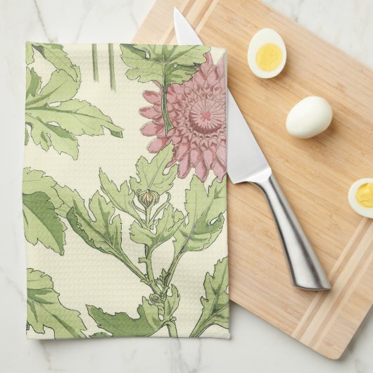 Art Nouveau, Chrysanthema's in een tuin Theedoek (Quarter Fold)