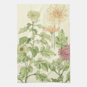  Art Nouveau, Chrysanthema's in een tuin Theedoek