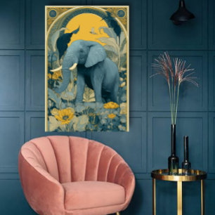 Art Nouveau-circusposter in blauw en geel Poster