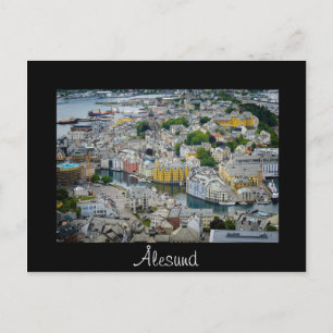 Art Nouveau City Alesund briefkaart zwarte tekst