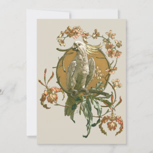  Art Nouveau, Cockato Bird, Orchid Flowers