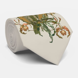  Art Nouveau, Cockato Bird, Orchid Flowers Stropdas