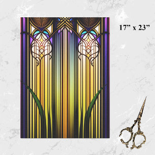 Art Nouveau Colorful Glas in lood Kunstwerk Groot Tissuepapier