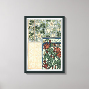  Art Nouveau, Columbine Aquilegia Flowers Canvas Afdruk