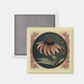 Art Nouveau Coneflower Magnet Magneet (Voorkant / Achterkant)