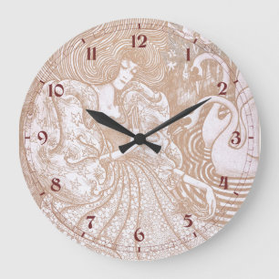 Art Nouveau Cream Bloemen Vrouw & Zwanen Grote Klok
