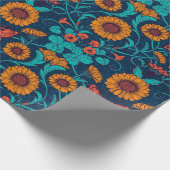 Art Nouveau daisies in blauw en geel Cadeaupapier (Hoek)