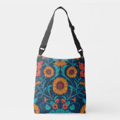 Art Nouveau daisies in blauw en geel Crossbody Tas (Voorkant)