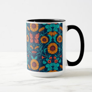 Art Nouveau daisies in blauw en geel Mok