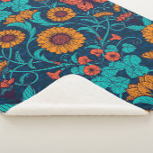 Art Nouveau daisies in blauw en geel Sherpa Deken (3/4)