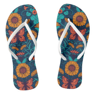Art Nouveau daisies in blauw en geel Teenslippers