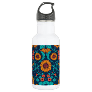 Art Nouveau daisies in blauw en geel Waterfles
