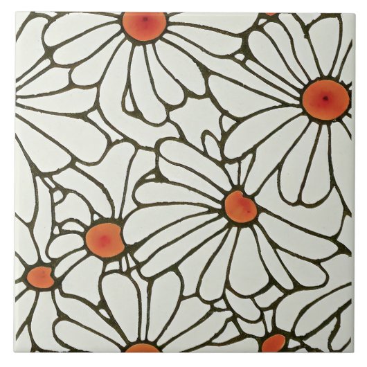 Art Nouveau Daisies Seamless white blue florals Tegeltje (Voorkant)