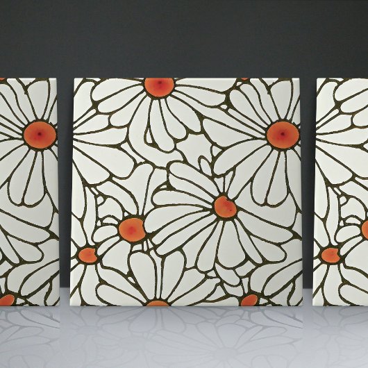 Art Nouveau Daisies Seamless white blue florals Tegeltje