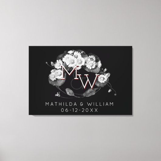 Art Nouveau Daisies Wreath Monogram aan personalis Canvas Afdruk (Voorkant)