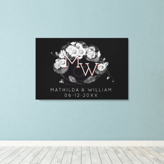 Art Nouveau Daisies Wreath Monogram aan personalis Canvas Afdruk (Insitu (Houten vloer))