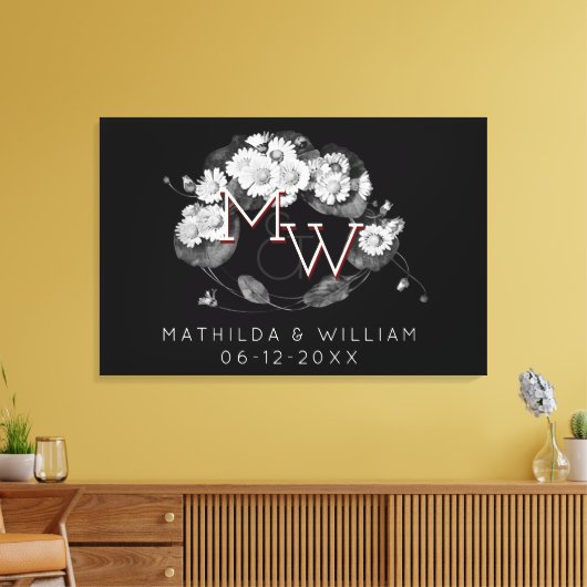 Art Nouveau Daisies Wreath Monogram aan personalis Canvas Afdruk (Insitu (Woonkamer))