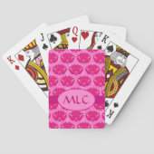 Art Nouveau Damast Monogram Hot Roze Pokerkaarten (Achterkant)