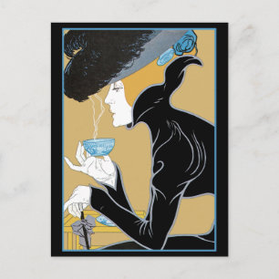 Art Nouveau Dame Drink Tea Briefkaart