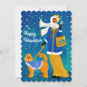 Art Nouveau-dame met Doodle-hond Feestdagenkaart