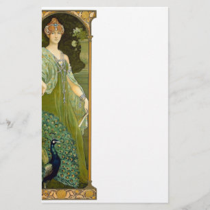 Art Nouveau Dame & Pauw Vintage Illustratie Briefpapier