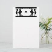 Art Nouveau Dames Silhouet Monogram Briefpapier (Staand voorkant)