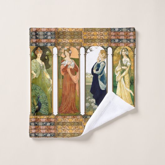 Art Nouveau Dames Vods Flowers Bath Towel Set Bad Handdoek (Wasdoekje)