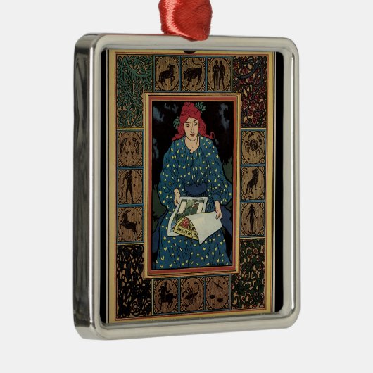 Art Nouveau, damesboek dat astrologie leest Metalen Ornament (Rechts)