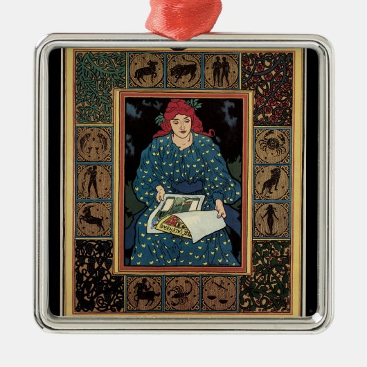 Art Nouveau, damesboek dat astrologie leest Metalen Ornament (Voorkant)