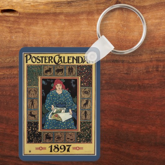 Art Nouveau, damesboek dat astrologie leest Sleutelhanger (Achterkant)