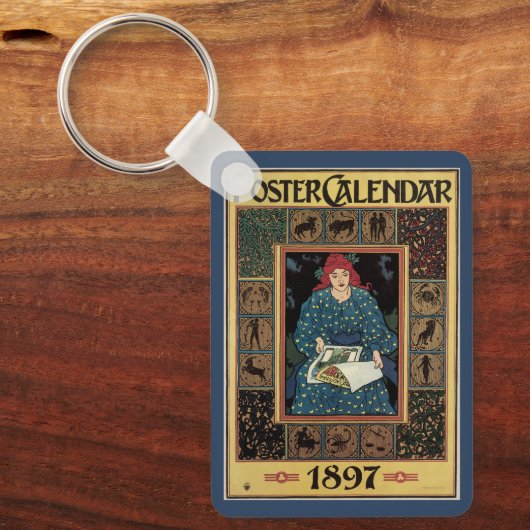  Art Nouveau, damesboek dat astrologie leest Sleutelhanger (Voorkant)