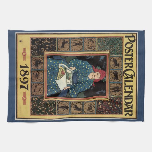 Art Nouveau, damesboek dat astrologie leest Theedoek (Horizontaal)