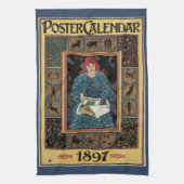 Art Nouveau, damesboek dat astrologie leest Theedoek (Verticaal)