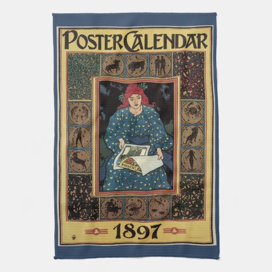 Art Nouveau, damesboek dat astrologie leest Theedoek (Verticaal)