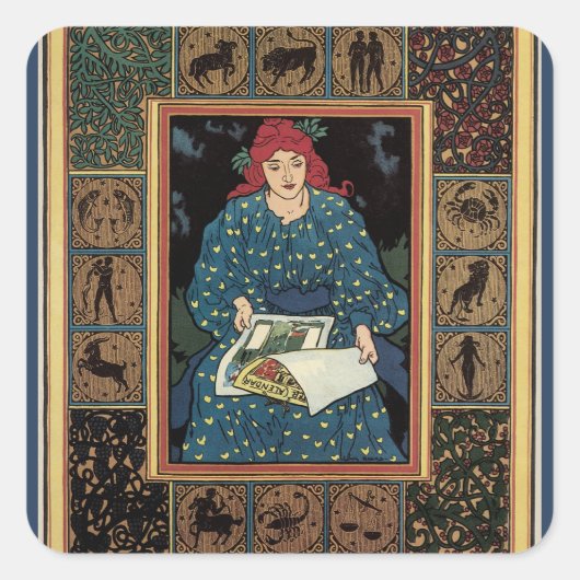 Art Nouveau, damesboek dat astrologie leest Vierkante Sticker