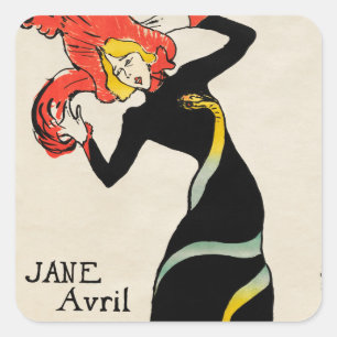 Art Nouveau Dancer Jane Avril beroemd gemaakt door Vierkante Sticker