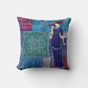 Art Nouveau Deco 1920s Blauwe Wijn Monogram Kussen