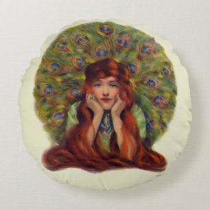 Art nouveau deco elegant women peace ock veren rond kussen