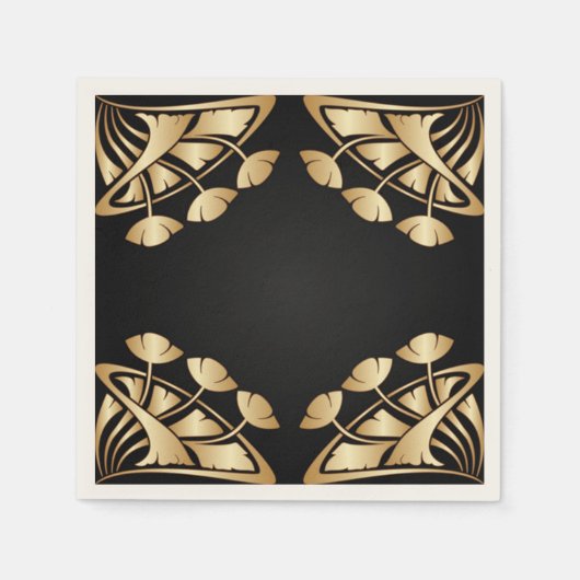 art nouveau,deco,goud,zwart,chic,elegant,,p servetten (Voorkant)